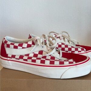 Vans Red and White Checkered Sneakers with suede